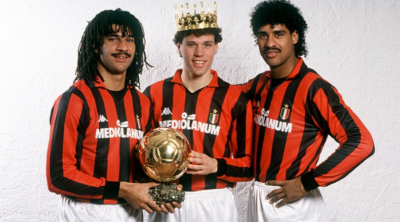 RUUD GULLIT, MARCO VAN BASTEN E FRANK RIJKAARD CLASSIFICATI RISPETTIVAMENTE 2, 1 E 3 NELLA CLASSIFICA PER IL PALLONE D'ORO 1988AC MILAN 1988/89